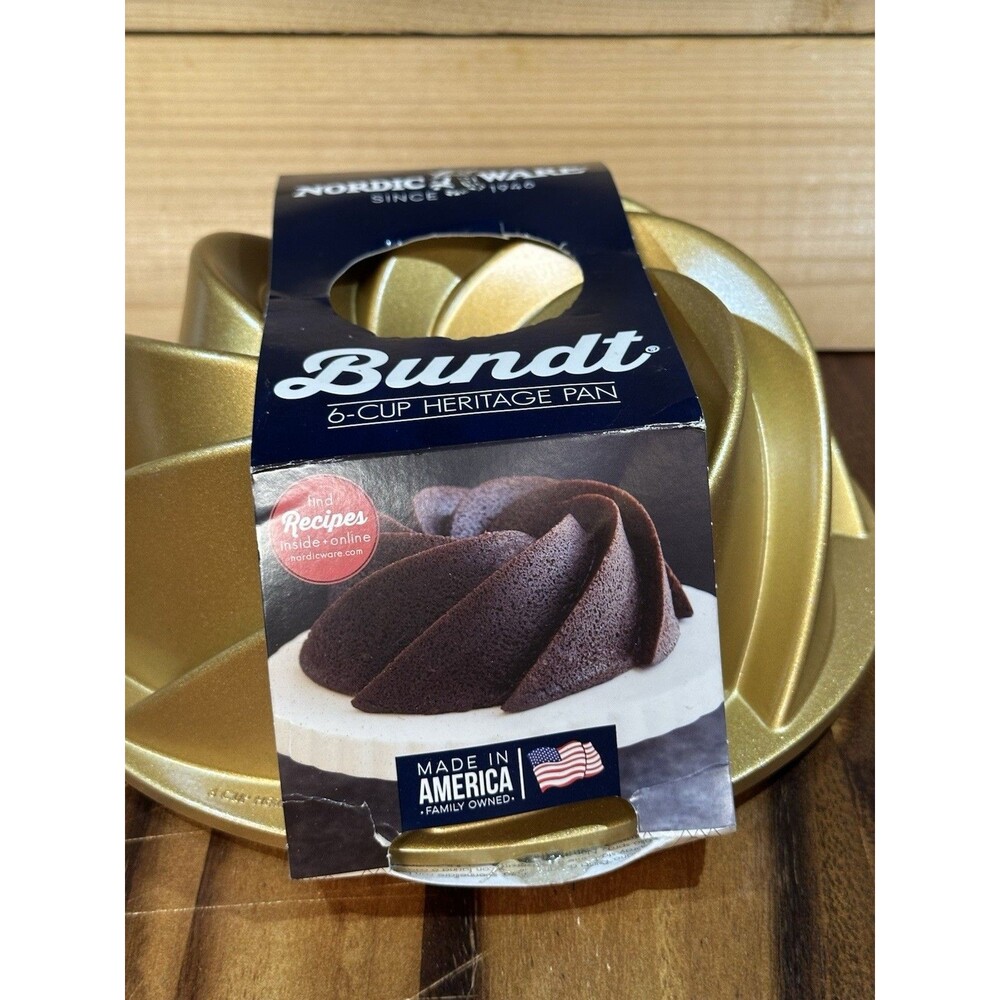Nordic Ware Heritage Spiral Cake Bundt Pan 6 Cup Gold Cast Aluminum USA - Picture 2 of 6
